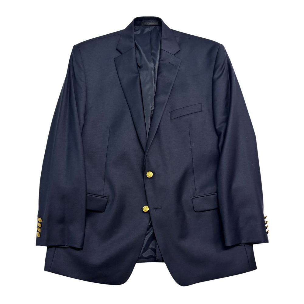 Ralph Lauren 44R Navy Blue Gold Buttons Blazer Jacket Sport Suit Coat Wool